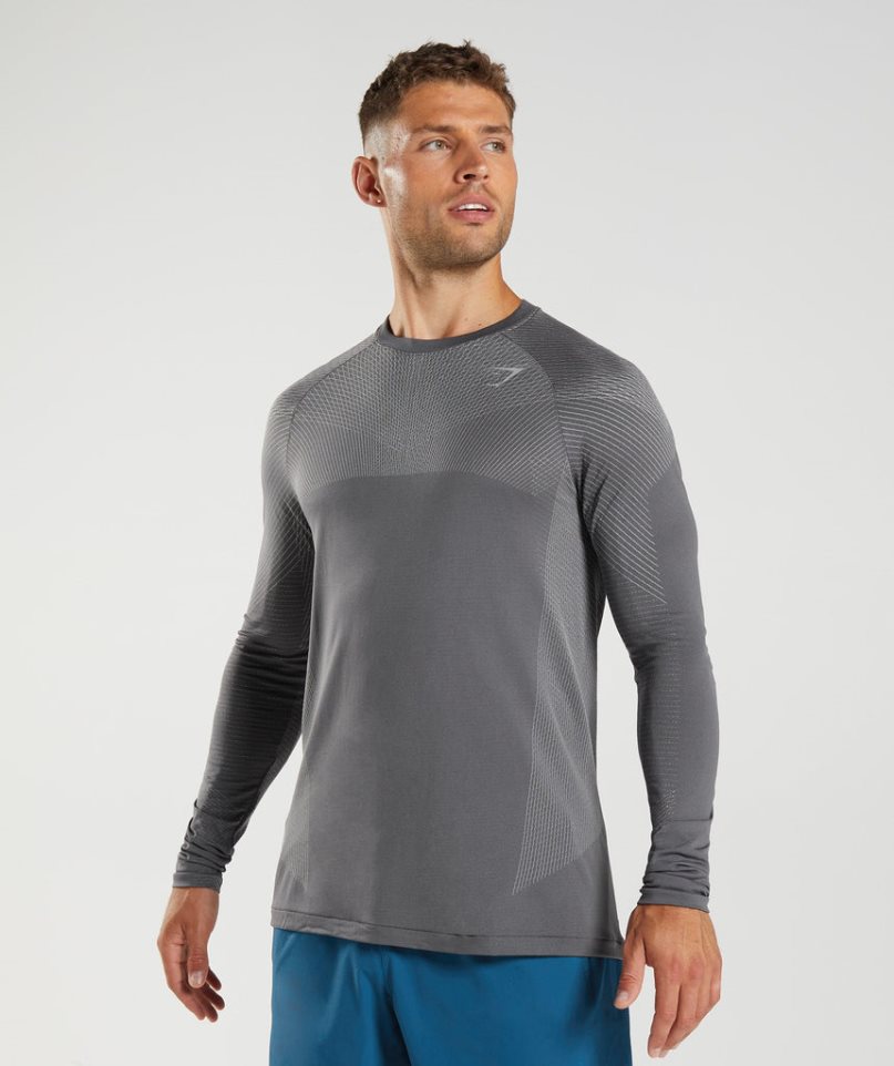 Koszulki Gymshark Apex Seamless Long Sleeve Męskie Szare | PL 063POJ